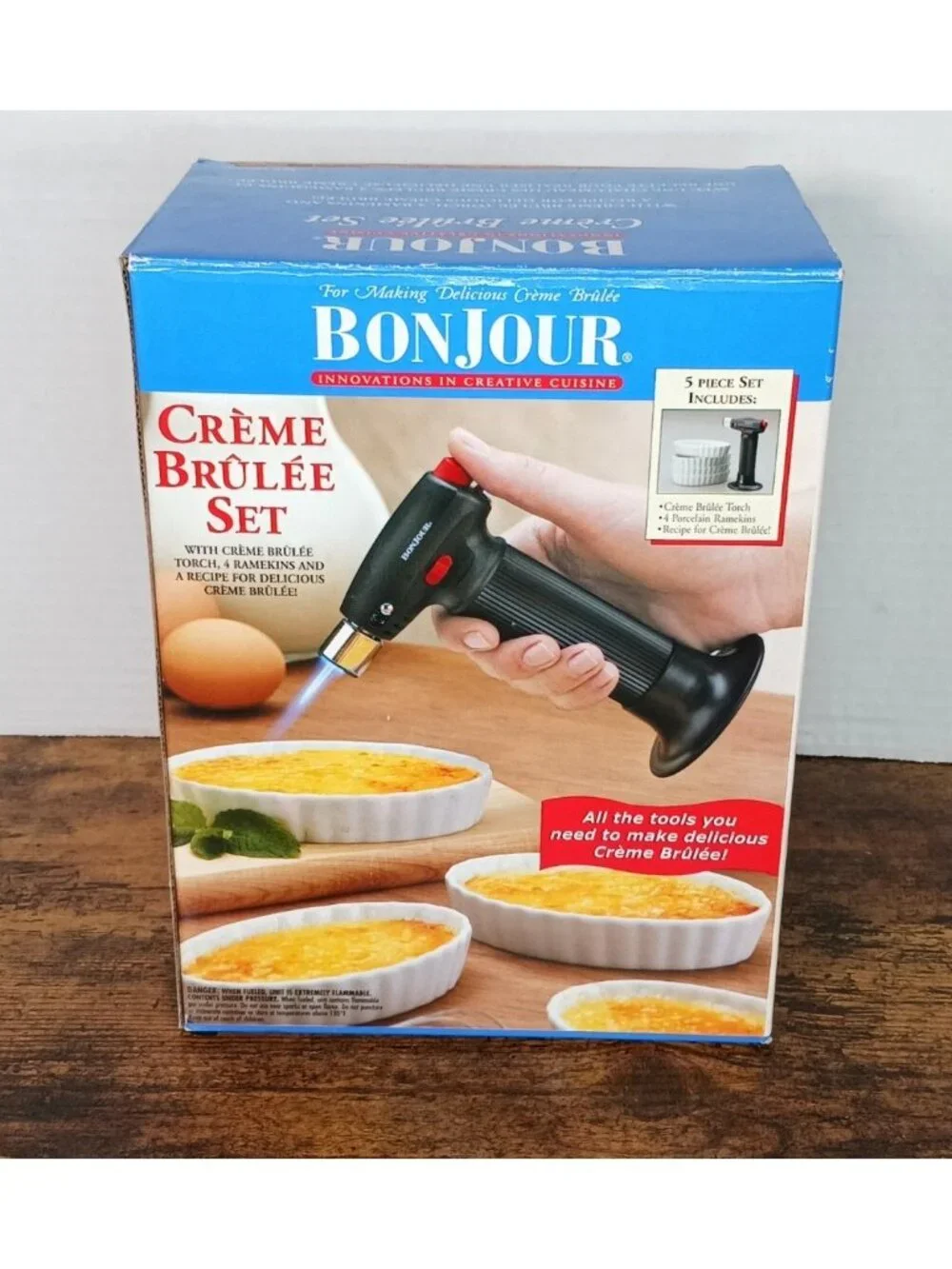 BONJOUR Creme Brulee Five Piece Set Torch and 4 Ramekins Unused